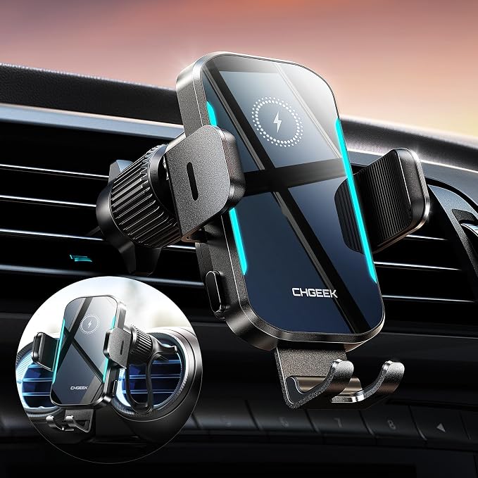 CHGeek 15W Wireless Car Charger – Auto-Clamping Qi Fast Charging Vent Mount by CHGeek