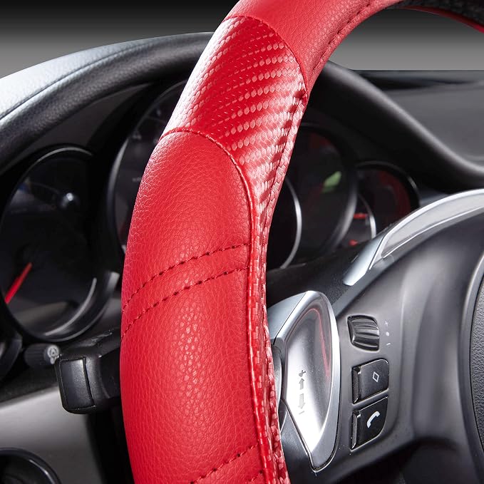 CAR PASS Line Rider Microfiber Leather Sporty Steering Wheel Cover 14.5-15 inch - Image 3