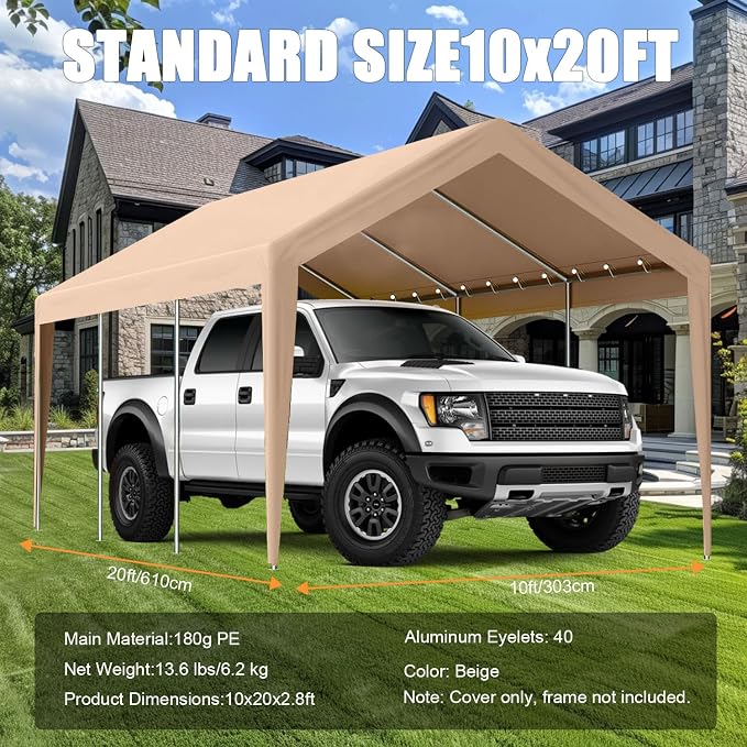 Carport Canopy 10'x20' Heavy Duty Replacement Cover, Beefull Carport - Image 4