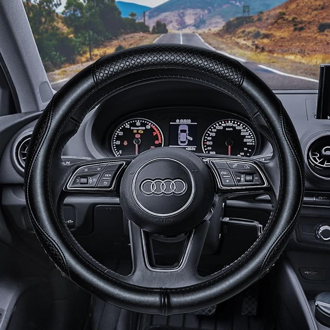 Haokay Heavy Duty Pure Cowhide Steering Wheel Cover, Genuine Leather Steering - Image 2
