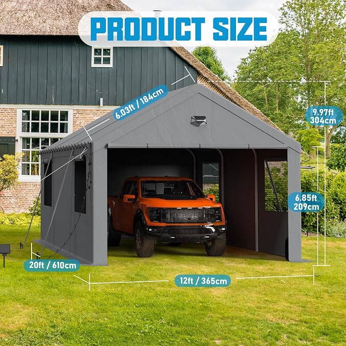 12x20 Carport, Heavy Duty Carport Canopy Garage - Image 2