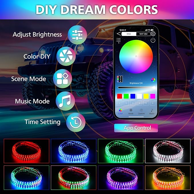 Underglow LED Lights for Cars 180 LEDs RGBI Neon Accent Strip Lights - Image 3