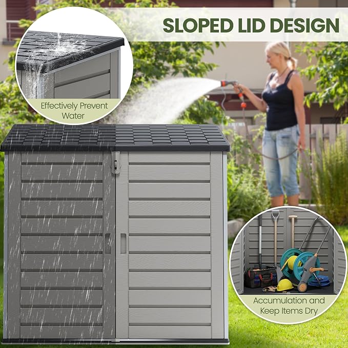 Outdoor Trash Can Storage Shed 4.6 x 4.1 FT, 304 Gallon Resin Shed - Image 3