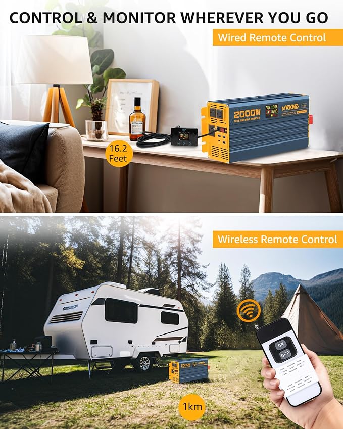 2000W Pure Sine Wave Power Inverter DC 12V to 110V 120V AC - Image 7
