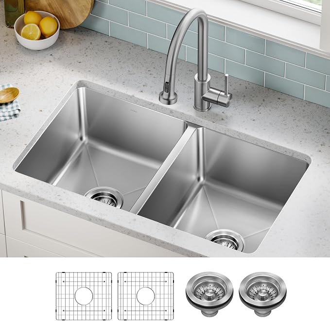 KRAUS Fairlane 33-inch Undermount Double Bowl 18-Gauge Stainless Steel Kitchen - Image 2