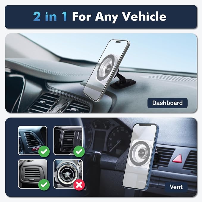 Belco Magnetic Phone Holder for Car – Adhesive Car Phone Mount - Image 2