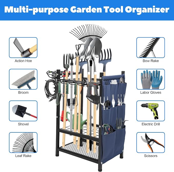 Garden Tool Rack Freestanding, Heavy Duty Garden Tool Organizer, 3-tier Tool - Image 4