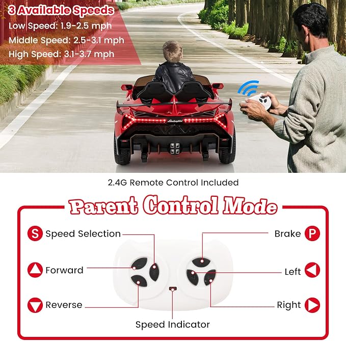 Costzon Ride on Car, Lamborghini Licensed 12V Battery Powered 4WD Sports Car - Image 3