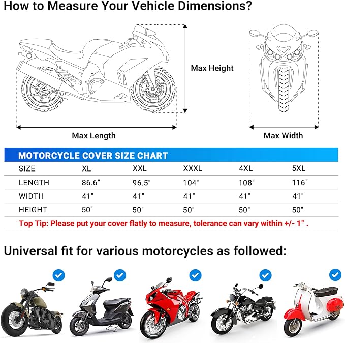 Favoto Motorcycle Cover All Season Universal Weather Quality Waterproof Sun - Image 6