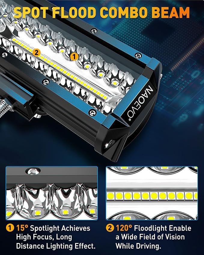 NAOEVO 12 Inch LED Light Bar, 300W 30000LM LED Offroad/Driving/Fog Lights - Image 3