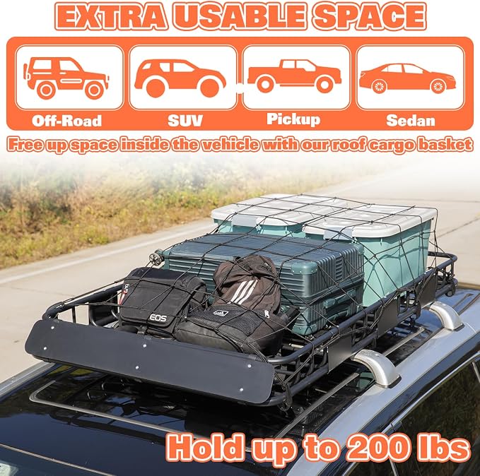 WEIZE Roof Rack Carrier Basket Universal Rooftop 64" x 39" x 5" Large Size Roof - Image 4
