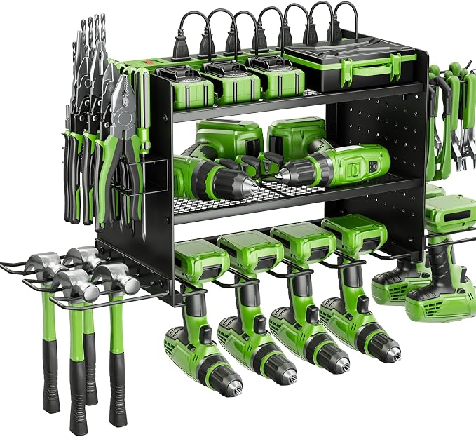 Power Tool Organizer, 3 Layer 8 Drill Holder Wall Mount, Tool Shelf and Storage by Tccxfot