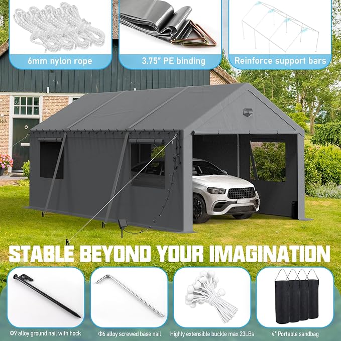 12x20 Carport, Heavy Duty Carport Canopy Garage - Image 3