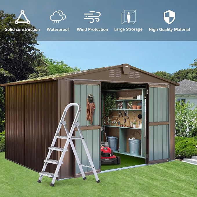 Domi Outdoor 10' x 8' Storage Shed, Metal Steel Utility Tool Shed Storage House - Image 5