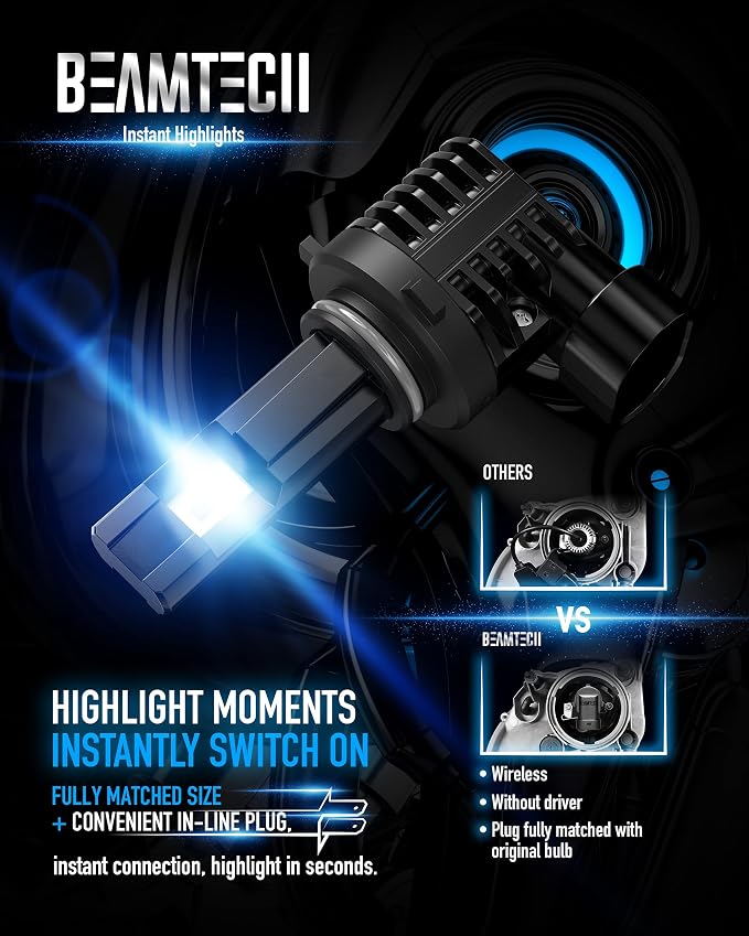 BEAMTECH 9006 Bulbs, Fanless In Line HB4 Fog Light Bulb 6500K Xenon White Fog - Image 3
