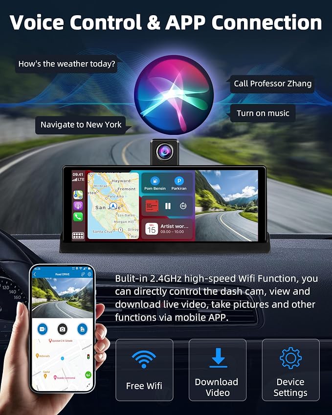 【350° Rotatable Lens】10.26''Wireless Apple CarPlay Screen - Image 6