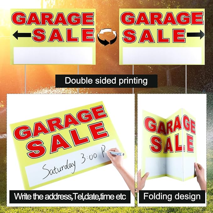 Marsui 3 Pcs Garage Sale Sign 23.6 x 15.7 Inch Double Sided Garage Sale Sign - Image 3