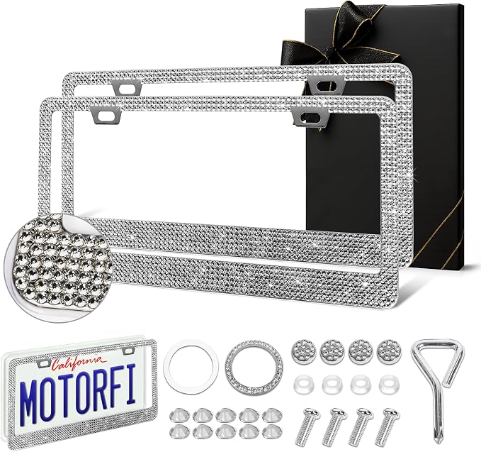 2 Pack Silver Bling License Plate Frames by MotorFi