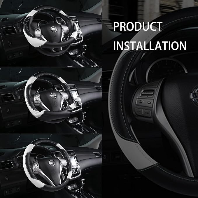 Leather Car Steering Wheel Cover, Non-Slip Car Wheel Cover Protector Breathable - Image 6