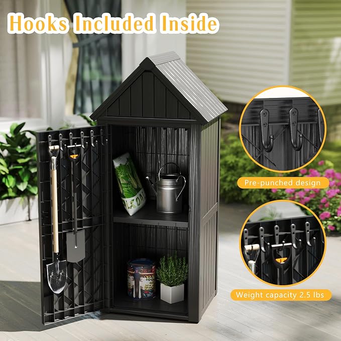 Storage Shed Outdoor Lockable, Waterproof Resin Garden Tool Shed, Heavy-Duty - Image 3