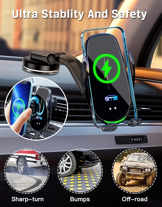 Wireless Car Charger Mount, Fast Charging Auto Clamping 15W Intelligent Dual - Image 2