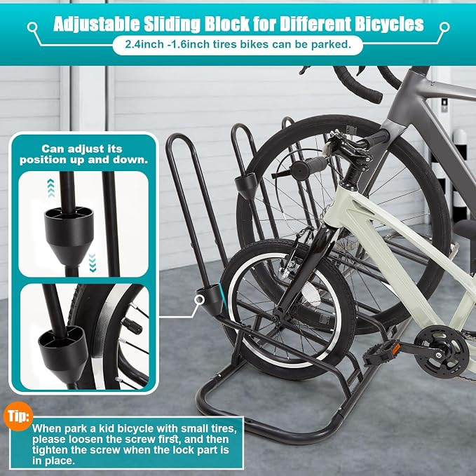 Floor Bike Rack for 4 Bikes, Bike Stand Anti-Collision Protects Disc Brake & - Image 3