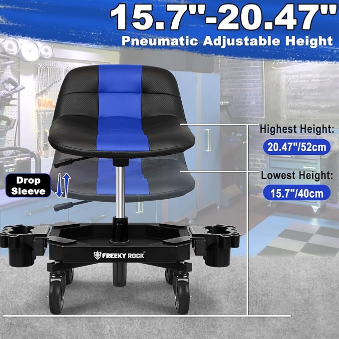 Rolling Stool with Wheels, Adjustable Height Pneumatic Garage Work Mechanic - Image 2