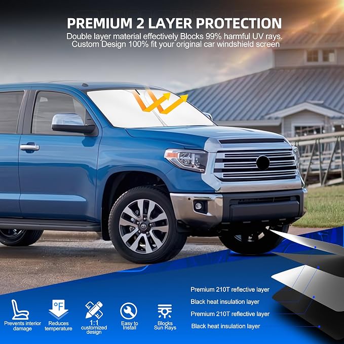 Windshield Sun Shade for Toyo-ta Tundra 2007-2021 Foldable Sunshade Custom Fit - Image 3