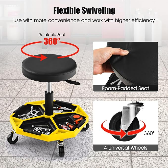 IRONMAX Rolling Mechanic Stool, Adjustable Shop Stool Creeper Seat - Image 5