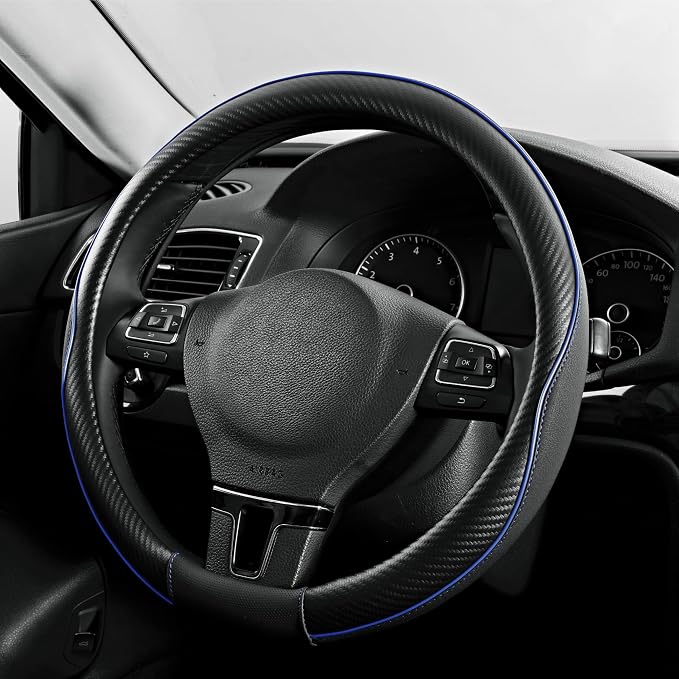 PIC AUTO Steering Wheel Cover, Sports Carbon Fiber and Super Breathable Leather by PICAUTO