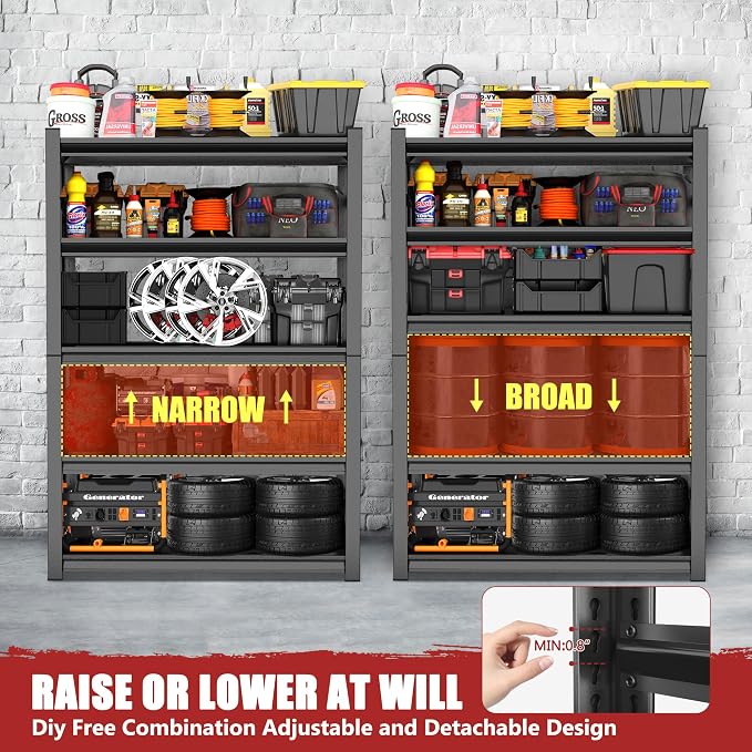 40" Wx72 H, Heavy Duty 5-Tier Steel Garage Shelving Unit | 3500LB Capacity| - Image 7