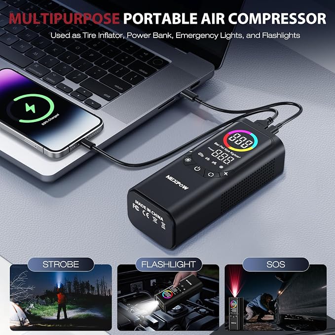 Tire Inflator Portable Air Compressor, NEXPOW 150PSI & 9000mAh Cordless Air Pump - Image 8