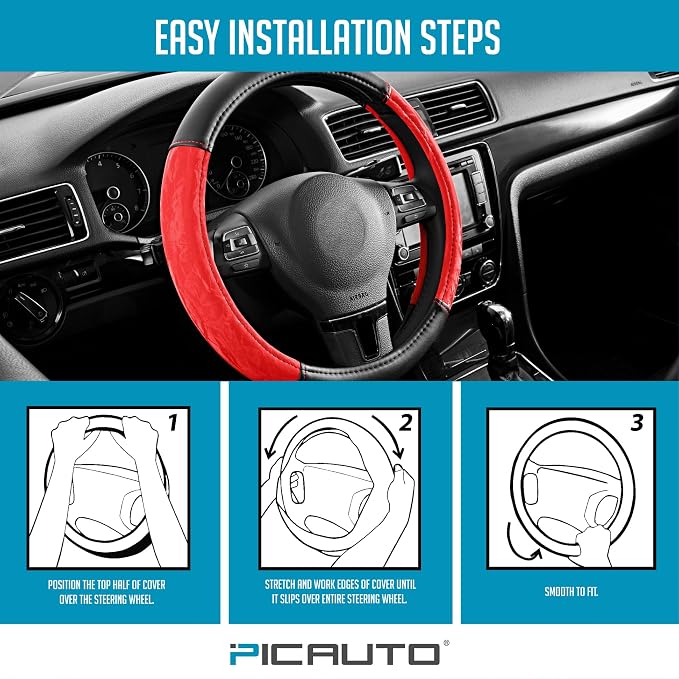 PIC AUTO Steering Wheel Cover, Silk Grain Leather Car Steering Wheel Protector - Image 7