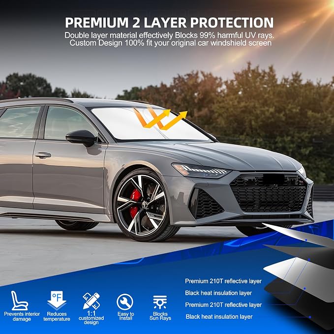 Windshield Sun Shade for Audi A6 2019-2025 Foldable Sunshade Custom Fit Front - Image 3