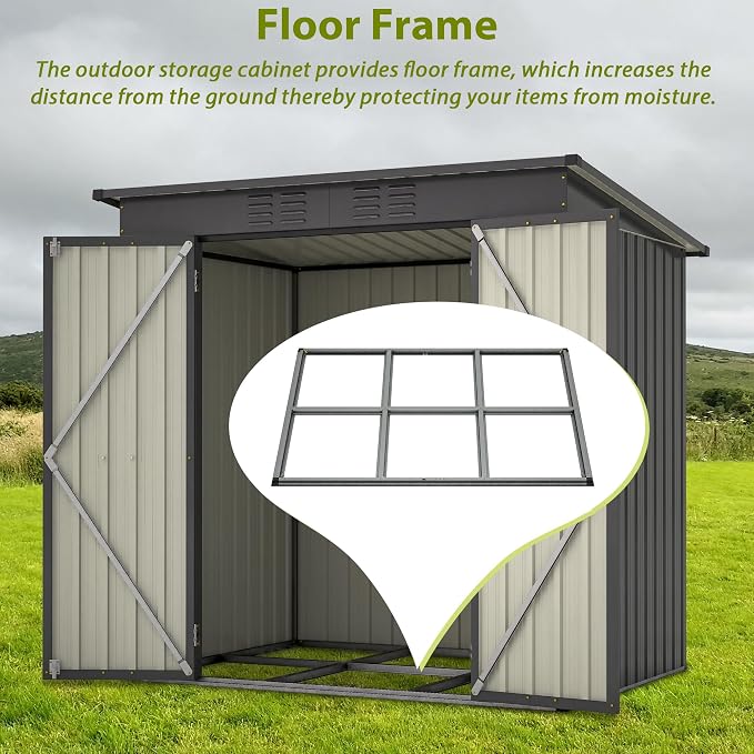 Outdoor Storage Shed, 6 X 4ft Metal Galvanized Steel Garden Shed - Image 3