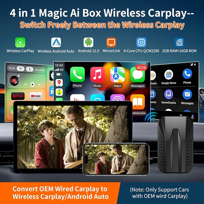 Wireless Carplay & Android Auto Adapter, 2025 Upgrade Carplay Ai Box Support - Image 2