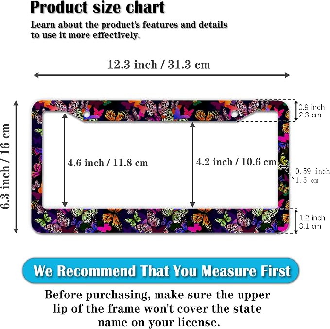 License Plate Frames Multicolor Car Plate Frame Colorful Watercolor Butterfly - Image 2