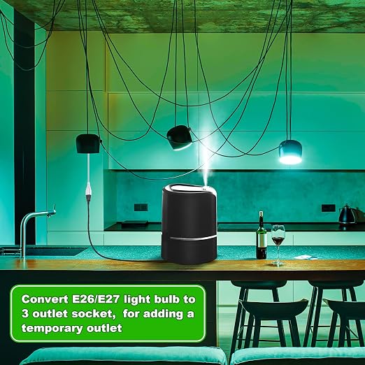 Feekoon 1 Pack 3 Outlet Light Socket Adapter, Convert E26/E27 Bulb Socket to 3 - Image 5