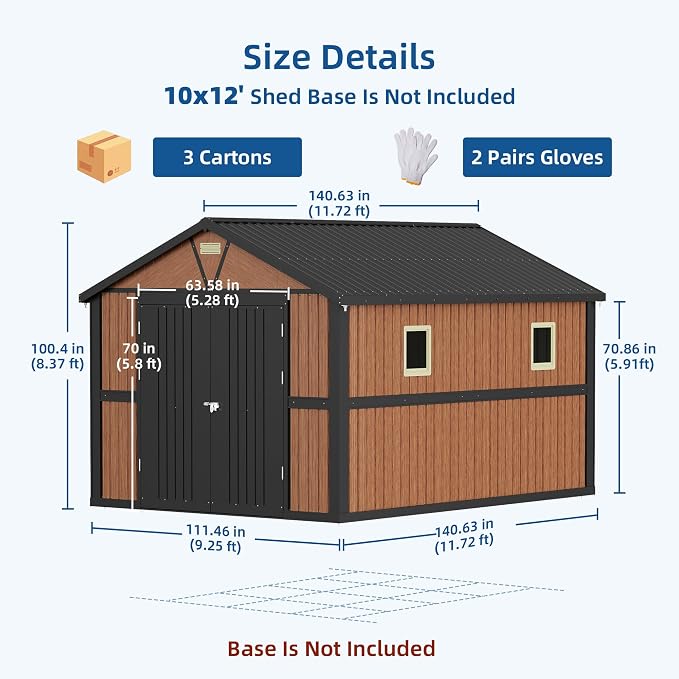 10x12FT Outdoor Storage Shed, Metal Garden Shed - Image 2