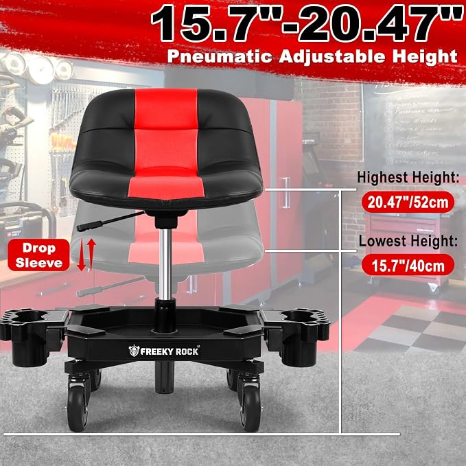 Rolling Stool with Wheels, Adjustable Height Pneumatic Garage Work Mechanic - Image 2