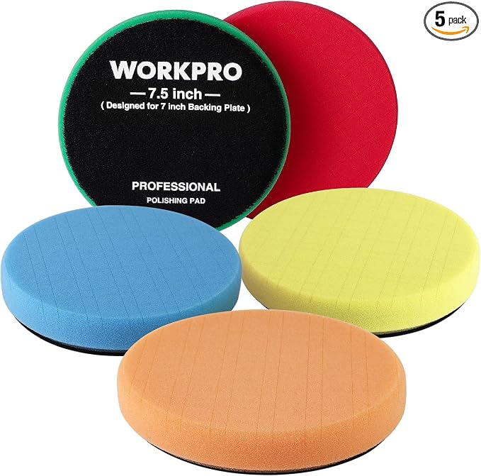 WORKPRO 7.5 Inch Buffing Sponge Pads, Cutting Polishing Pad Kit by WORKPRO