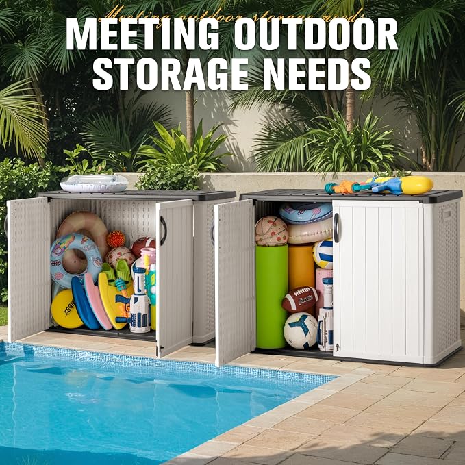 Greesum Outdoor Horizontal Storage Sheds 27 Cu.ft Resin Large Storaged Box - Image 3