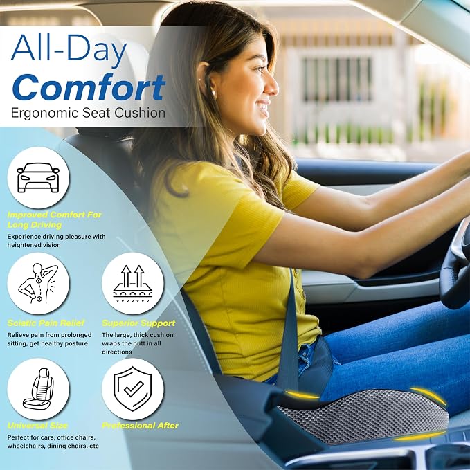 Car Seat Cushion, Ergonomic Memory Foam Car Cushion - Image 2