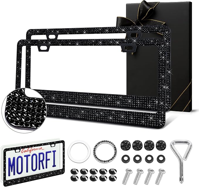 2 Pack Black Bling License Plate Frames by MotorFi