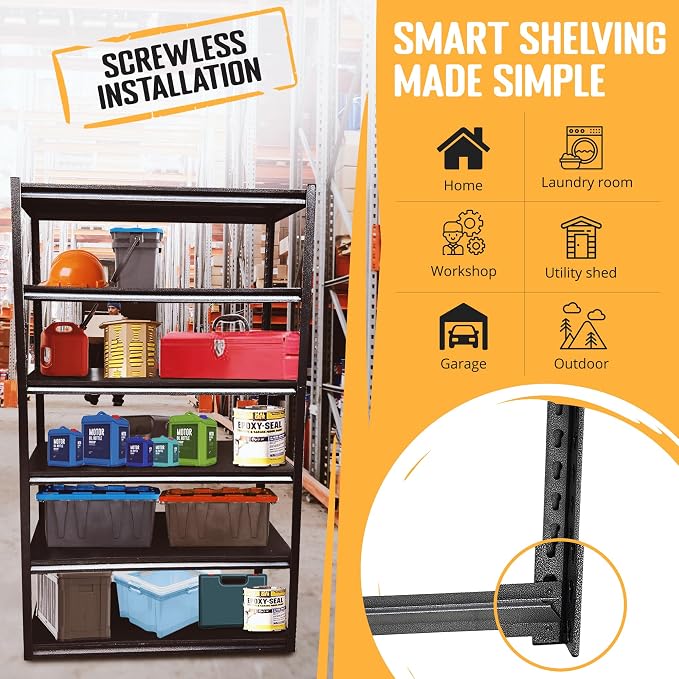 Rigma 5 Tier Garage Shelf, Heavy Duty Steel Shelving Unit, Adjustable Metal - Image 6