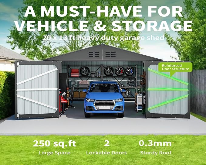 20 x 13 FT Outdoor Storage Shed, Large Metal Garden Shed - Image 2