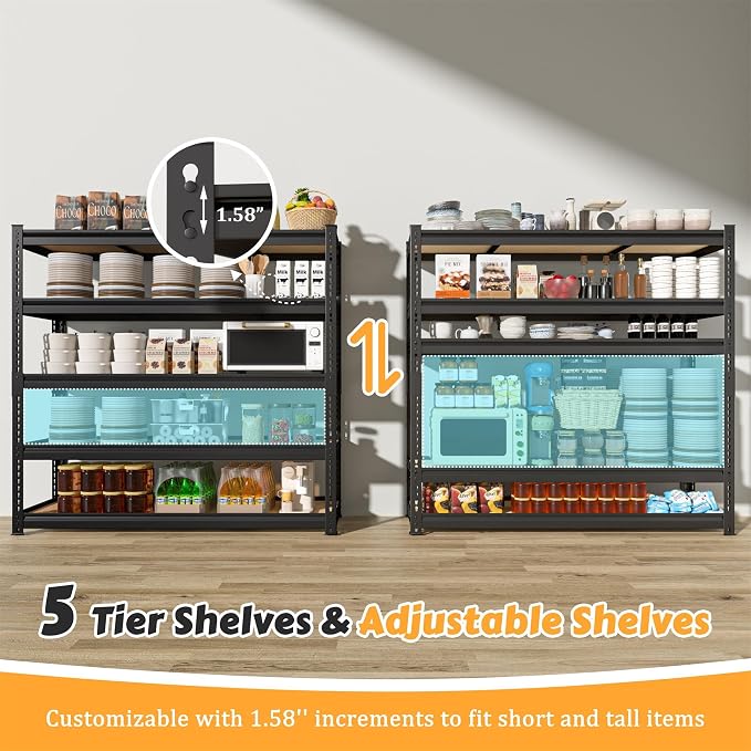 MUPATER 47.83" W x 23.82" D x 72.05" H Metal Storage Shelf, 5 Tier Adjustable - Image 6