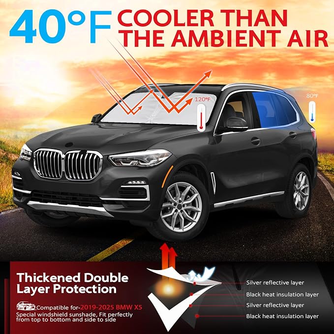 KAYZT Windshield Sun Shade for 2019-2025 2026 BMW X5 Foldable Sunshade SUV - Image 2