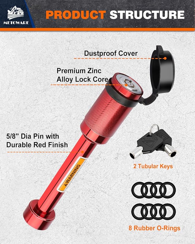 METOWARE Trailer Hitch Lock, Tailer Receiver Lock Fits Class III/IV, 2-1/2" - Image 4