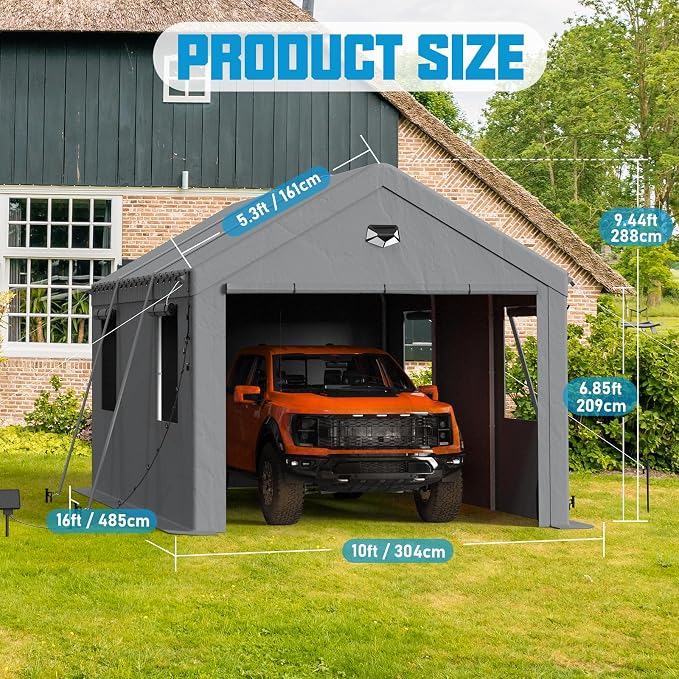 10x16 Carport, Heavy Duty Carport Canopy Garage - Image 2